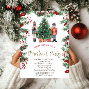 Holly Berries Nutcrackers Company Christmas Invitation
