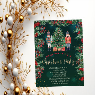 Holly Berries Nutcrackers Green Company Christmas  Invitation