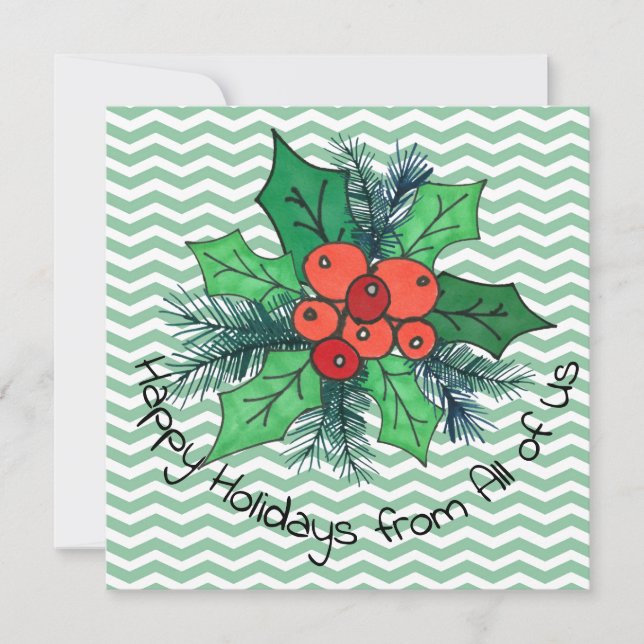 Holly Berries on Chevron Holiday Card (Front)