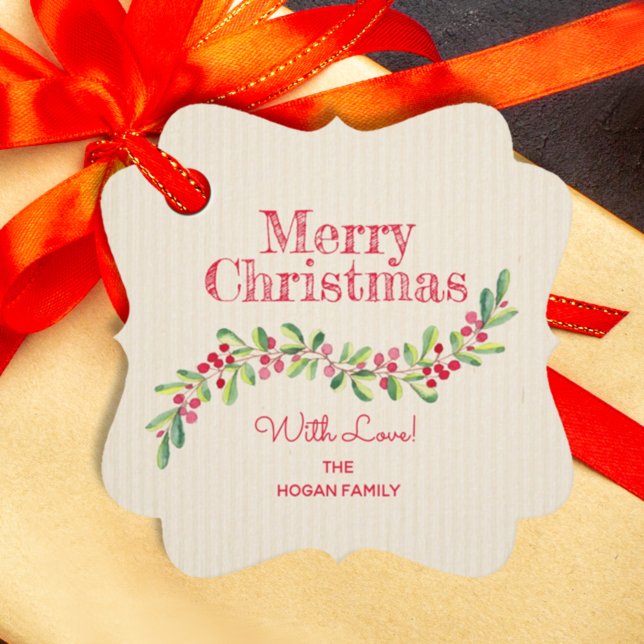 Holly Berries on Ivory Christmas Holiday Fancy Favor Tags (Creator Uploaded)