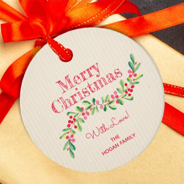 Holly Berries on Ivory Christmas Holiday Round Favor Tags (Creator Uploaded)