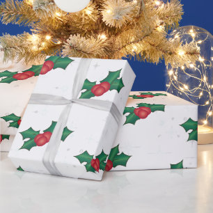 Holly Berries on WHITE Wrapping Paper