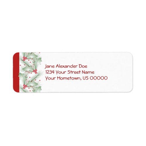 Holly Berries Pine Branches Christmas Return Label