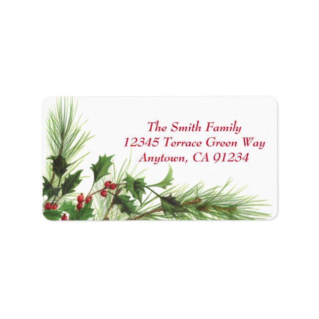 Holly Berries & Pine Custom Holiday Address Labels (Front)