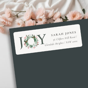 Holly Berries Pine Joy Christmas Wreath Address Label