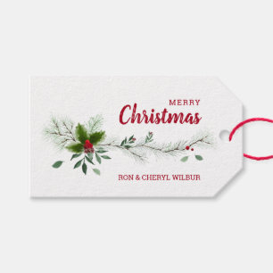 Holly Berries Pine Merry Christmas Gift Tags