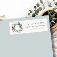 Holly Berries Pine Snow Christmas Wreath Address