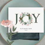 Holly Berries Pine Tree Joy Christmas Wreath Holiday Card<br><div class="desc">If you need any further customisation please feel free to message me on yellowfebstudio@gmail.com.</div>
