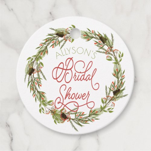 Holly Berries Pine Wreath Holiday Bridal Shower Favor Tags