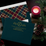 Holly Berries Plaid Gold Monogram Return Address Envelope<br><div class="desc">A luxurious blend of dark teal green and gold tone sets a tone of timeless elegance. Your return address is accented by an emblem created with holly motifs and your monogram initial in center, enclosed in a double circle in a gold tone. The inside features a rich dark plaid pattern...</div>