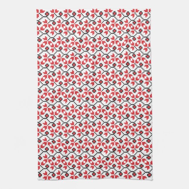 Holly Berries Red flower cross-stitch design Towel (Vertical)