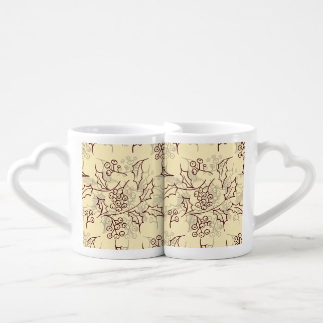 Holly berries seamless design coffee mug set (Front Nesting)