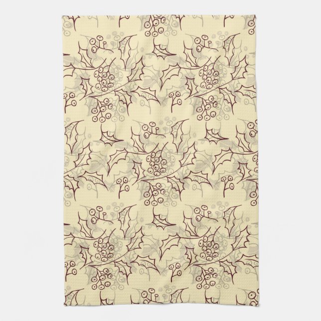 Holly berries seamless design kitchen towel (Vertical)
