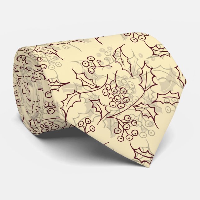 Holly berries seamless design neck tie (Rolled)
