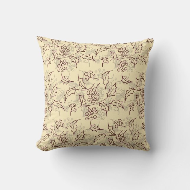 Holly berries seamless design throw pillow (Front)