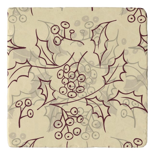 Holly berries seamless design trivet (Front)