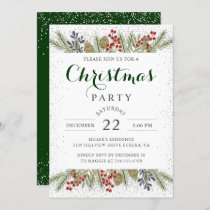 Holly Berries Silver Glitter Christmas Party Invitation