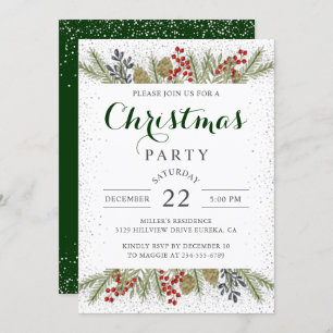 Holly Berries Silver Glitter Christmas Party Invitation