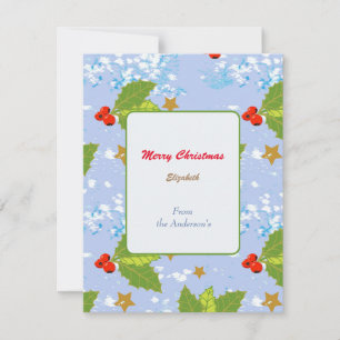 Holly berries snow and stars Merry Christmas  Note Card