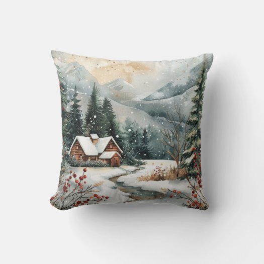Holly Berries Snow-clad Cottage Fir Tree Christmas