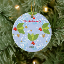 Holly berries snow stars surface pattern name year