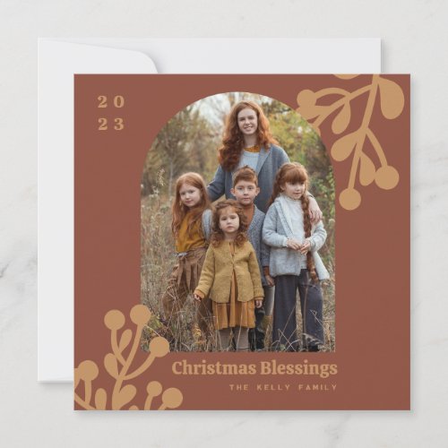 Holly Berries Terracotta Christmas Photo Arch Holiday Card