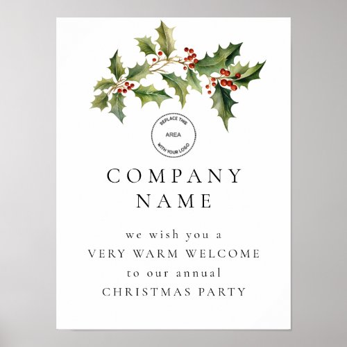 Holly Berries Welcome Company Christmas Party Logo Poster