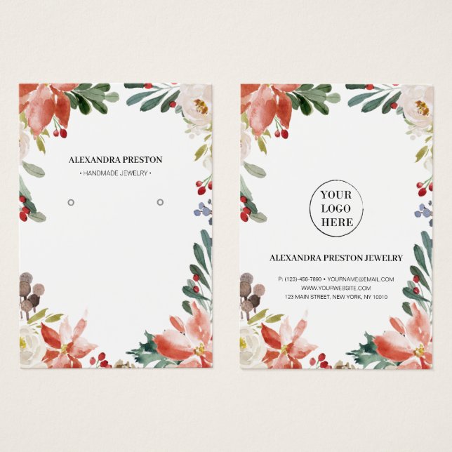 Holly Berries Winter Floral Earring Display Card (Front & Back)