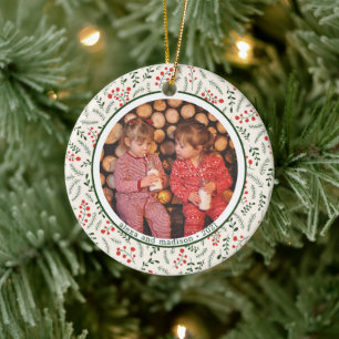 Holly Berries Winter Greenery Photo Names Ceramic Ornament