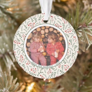 Holly Berries Winter Greenery Photo Names  Ceramic Ornament