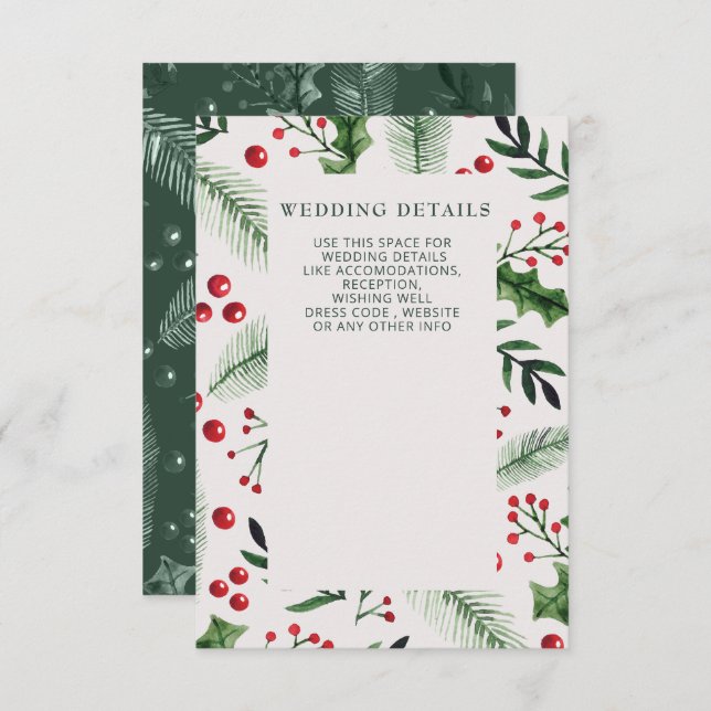 Holly Berries Winter Wedding Enclosure Card (Front/Back)