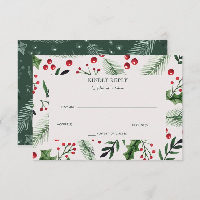 Holly Berries Winter Wedding RSVP Card (Front/Back)