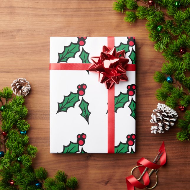 Holly Berries Wrapping Paper (Holiday Gift)