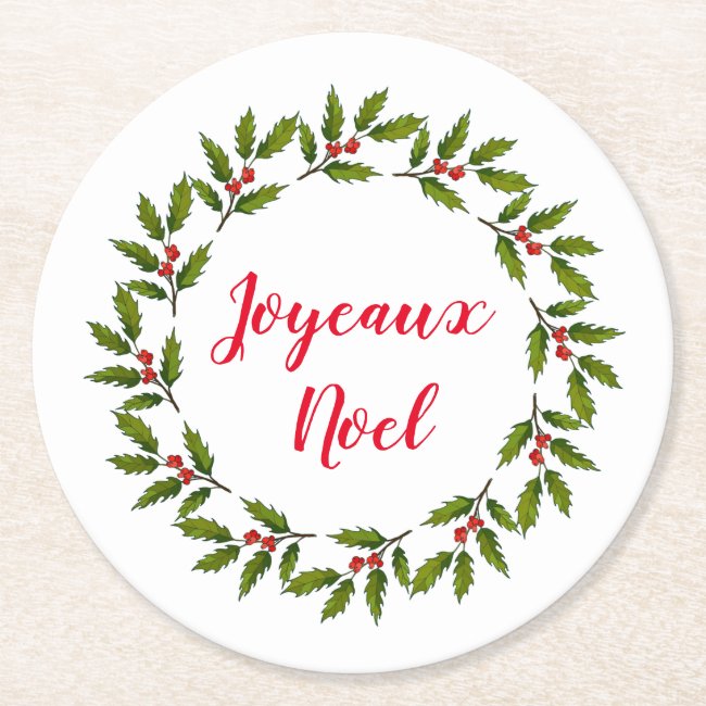 Holly Berries Wreath Design Paper Coaster