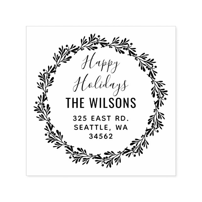 Holly Berries Wreath Holidays Return Address Self-inking Stamp (Design)