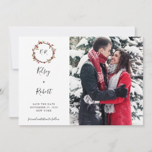Holly Berries Wreath Save the Date