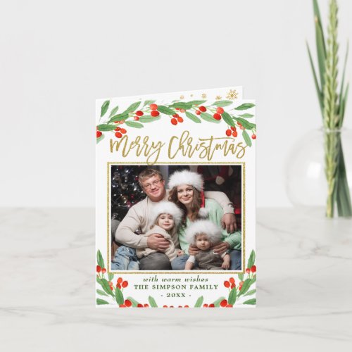 Holly Berry 2 PHOTO Christmas Greeting Holder Holiday Card