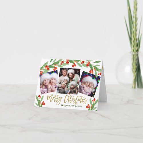 Holly Berry 4 PHOTO Christmas Greeting Holder Holiday Card