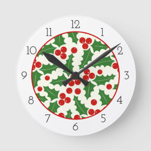 Holly berry and border Christmas holiday Round Clock