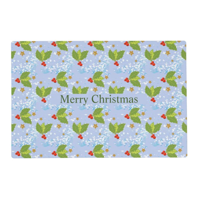 Holly berry and leaves pattern Merry Christmas Placemat (Front)