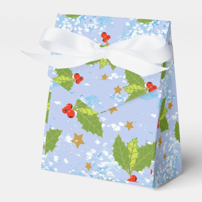 Holly berry and leaves surface pattern design favor boxes (Front Side)
