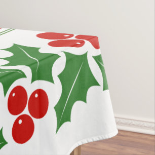 Holly berry and red, green stripes Christmas Tablecloth