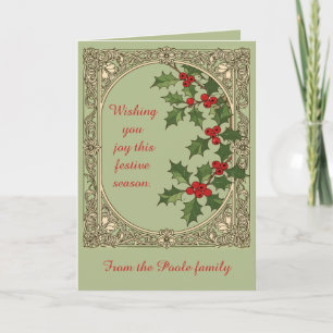 Holly Berry Art Nouveau Christmas Border Holiday Card