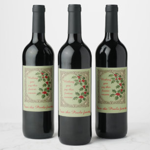 Holly-Berry Art-Nouveau Winter-Woodland Wine Label