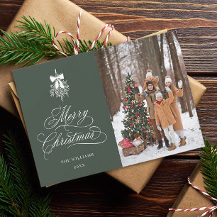 Holly Berry Bouquet Christmas Photo Green Flat Holiday Card