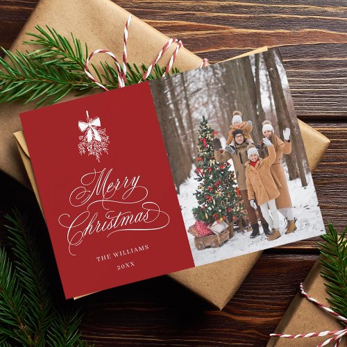 Holly Berry Bouquet Christmas Photo Red Flat Holiday Card