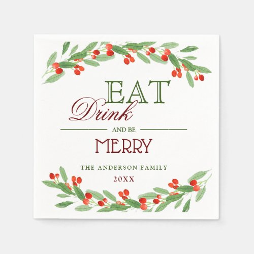 Holly Berry Branch  Christmas PARTY Paper Napkins