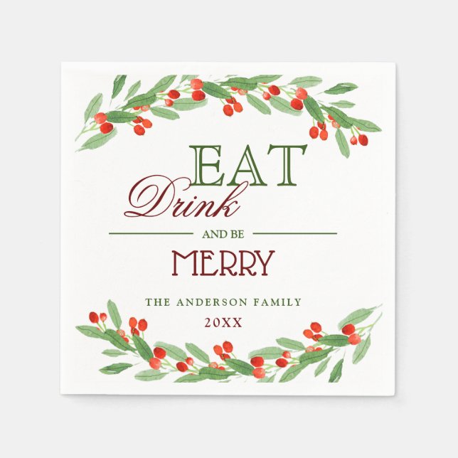Holly Berry Branch  Christmas PARTY Paper Napkins (Front)