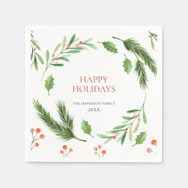 Holly Berry Branch  Christmas PARTY Paper Napkins (Front)