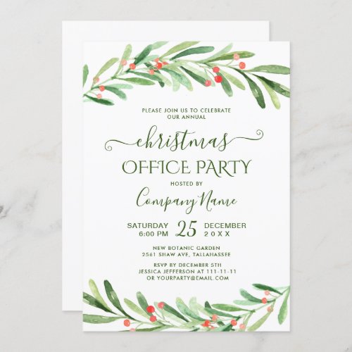 Holly Berry Branch Corporate Christmas Party Invitation